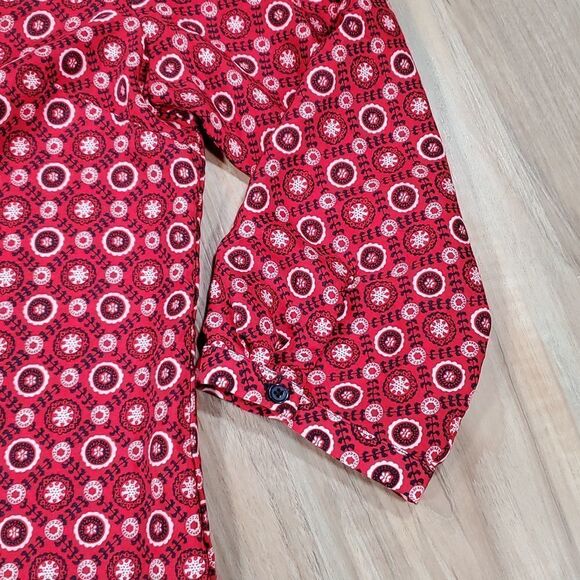 🔺️Anthropologie Fleur Bleue Red & Blue Print Popover 3/4 Sleeve Top Medium - Picture 5 of 11